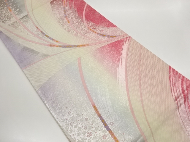 JAPANESE KIMONO / FUKURO OBI / WOVEN CURVE & ABSTRACT SAKURA